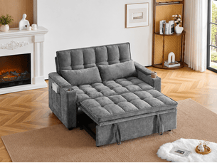 Canapé droit convertible <strong>BIQZUYA</strong> <strong></strong> 2 places Tissu gris avec coffre de rangement