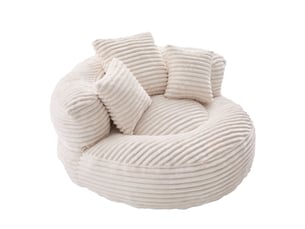Fauteuil poire,108x108x52 cm,avec 3 coussins,velours côtelé,beige