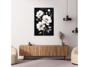 Tableau moderne, fleurs blanches sur fond noir 40x60