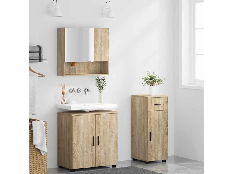 Ensemble de mobilier de salle de bain 3 pc chêne sonoma cf64367 - Conforama D