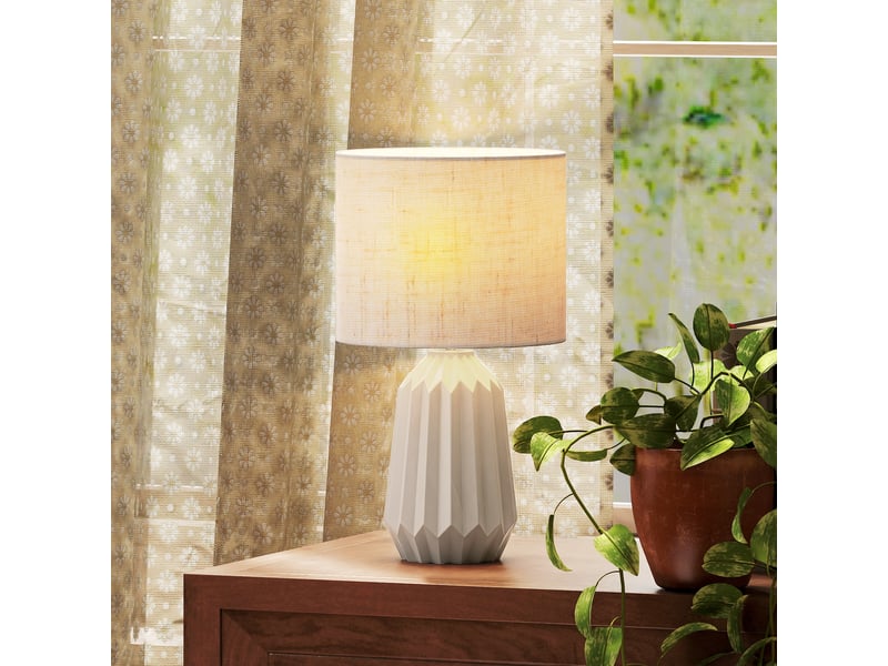  Lampe de table, lampe de chevet avec abat-jour en lin, interrupteur à bascule, lampe de bureau, 22 x 22 x 39 cm, beige  - Conforama B