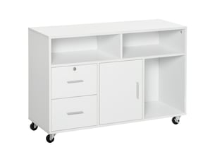 Meuble de rangement support imprimante 2 tiroirs 1 placard blanc 100 x 35 x 65 cm