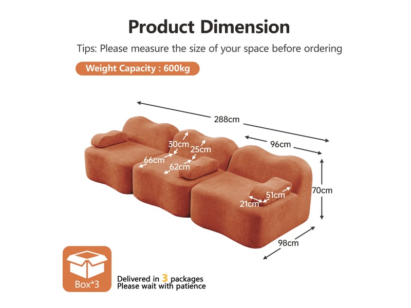  Canapé modulaire d'angle sans cadre avec assise profonde, accoudoirs ergonomiques et velours orange  - Conforama E