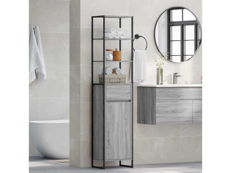  Cabinet de salle de bain, meuble de rangement gris sonoma 40x30x180 cm  - Conforama D