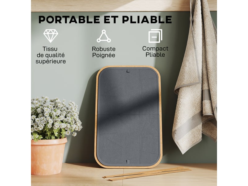  Panier à linge double pliable 80 l corbeille à linge sale avec couvercle, gris, poignées rainurées  - Conforama R