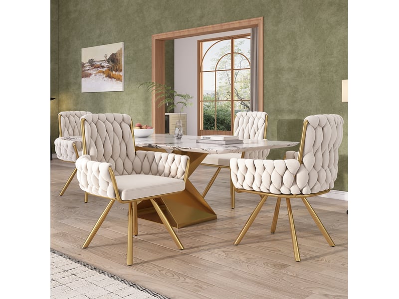  Lot de 6 chaise de salle à manger pivotante 360° 55 x 46 x 87 cm – beige – en velours avec accoudoirs et dossier haut  - Conforama B
