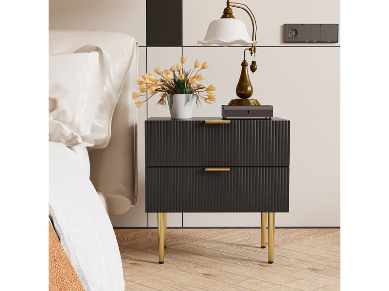  Table de chevet tcqpz noire 53 x 41,5 x 52,5 cm 2 tiroirs pieds en métal mdf  - Conforama D