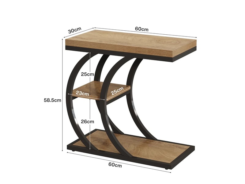 Table d'appoint en c à 3 niveaux en métal et bois marron et noir 60x30x60 cm - Conforama C