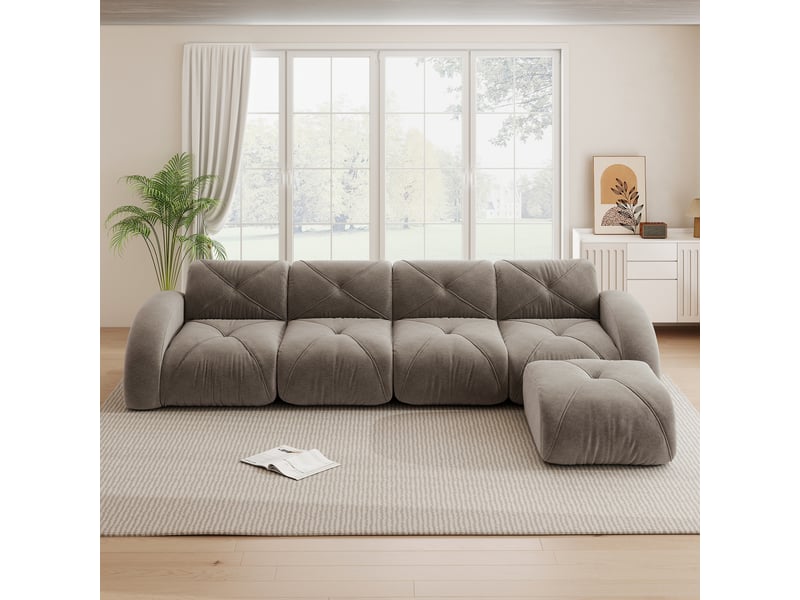 Canapé d'angle, canapé modulable – sans montage, 4 places, avec repose-pieds, taupe, base antidérapante  - Conforama R