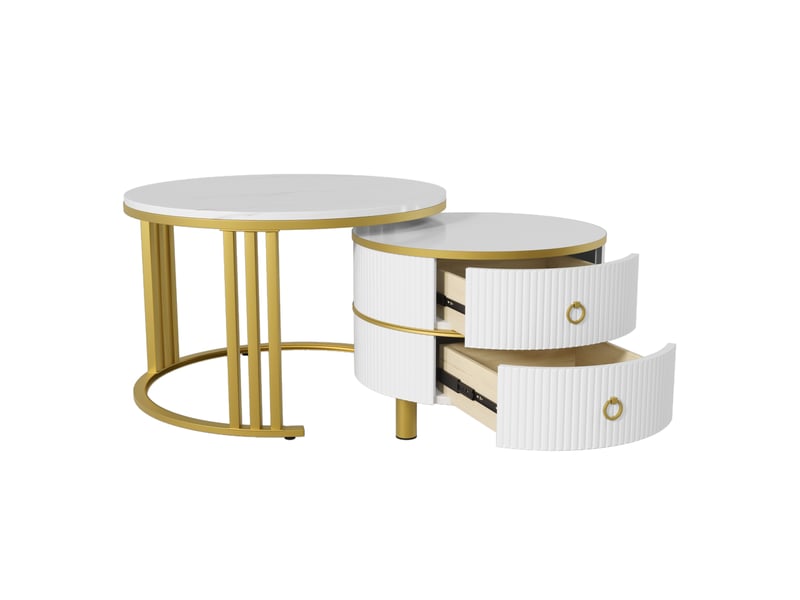  Table basse, 70x70x46 cm, effet marbre, 2-en-1, 2 tiroirs, style luxueux, design moderne et fonctionnel pour salon  - Conforama A