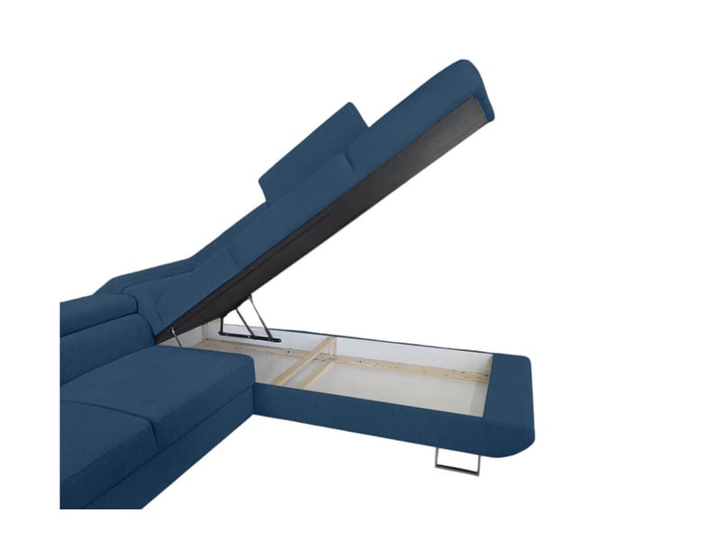  Canapé d'angle cassiope convertible avec coffre en tissu - bleu foncé - angle droit CASSIOPE - Conforama D