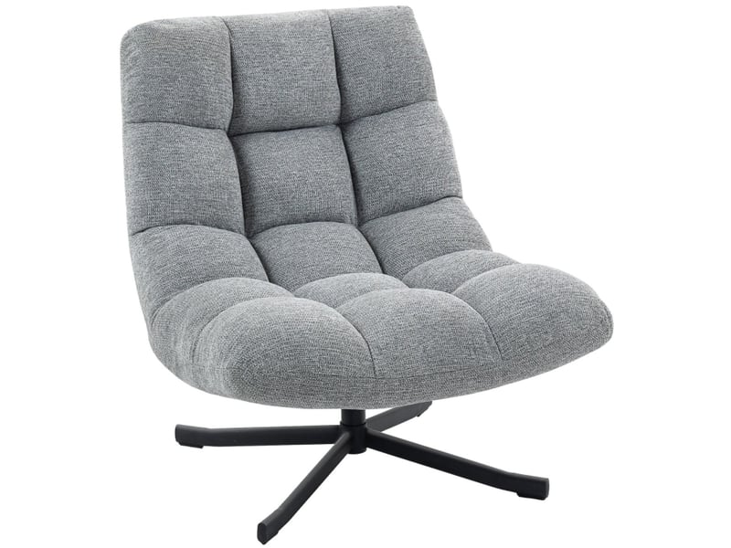  Fauteuil assise large revêtement aspect chenille déperlant pieds en acier croisés assise pivotante coloris gris  - Conforama A