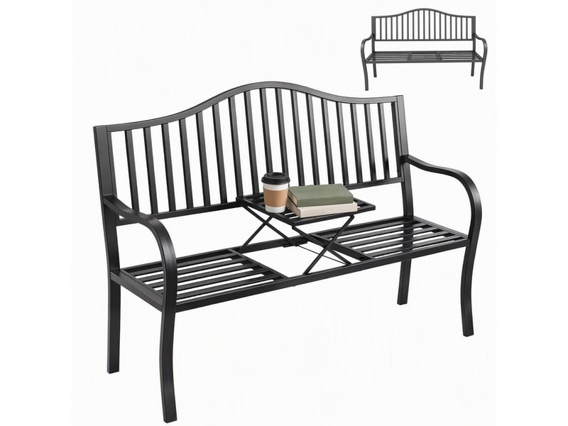  Banc de jardin 2 places avec table extensible en métal noir  - Conforama A