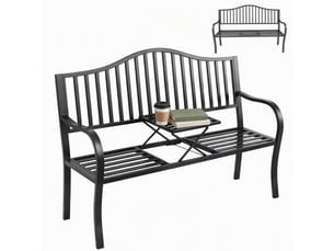 Banc de jardin 2 places avec table extensible en métal noir