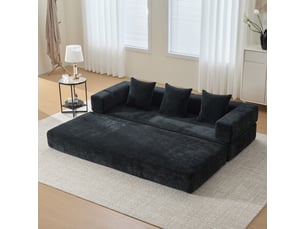 Canapé modulaire en chenille, blocs combinables libre, poches latérales, base antidérapante, 198x79x60 cm