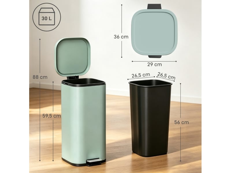  30l eimer de poubelle pédalier avec couvercle, fonction soft-close et maintien ouvert, pour cuisine, maison  - Conforama C