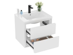 Meuble de salle de bains mural moderne 60x46x50 cm avec éclairage led, armoire de rangement avec 2 tiroirs, mdf blanc