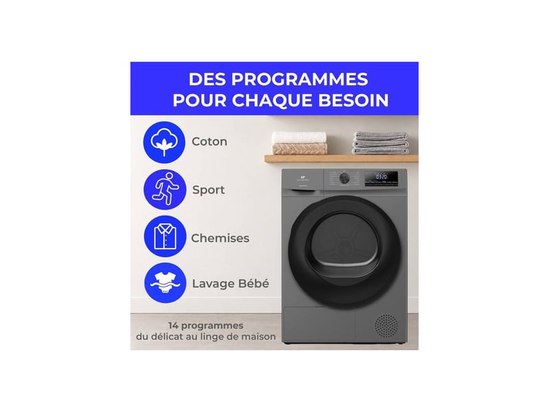  Sèche-linge pompe à chaleur 9 kg 60 cm classe d finition argent CESL9PCSD - Conforama E