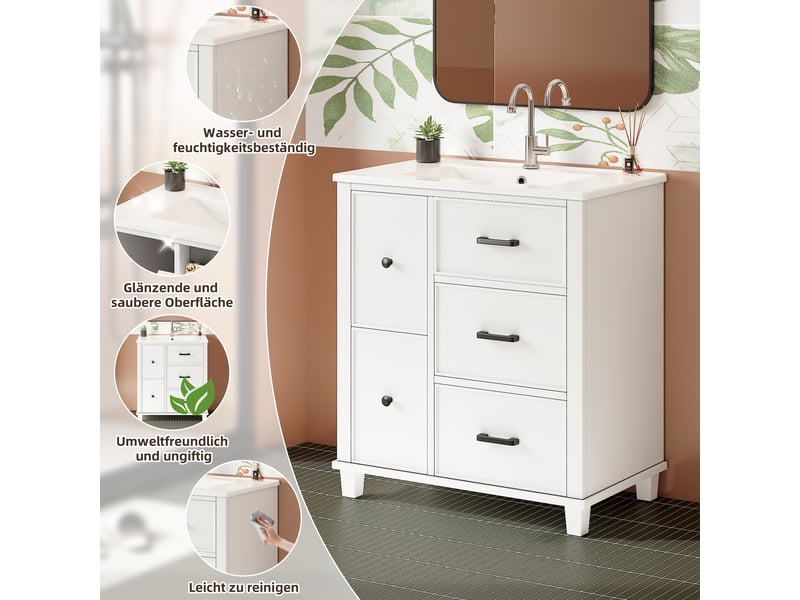 Meuble lavabo avec vasque céramique 4 tiroirs blanc 76.5 x 47 x 83.5 cm NK000025AAK - Conforama D