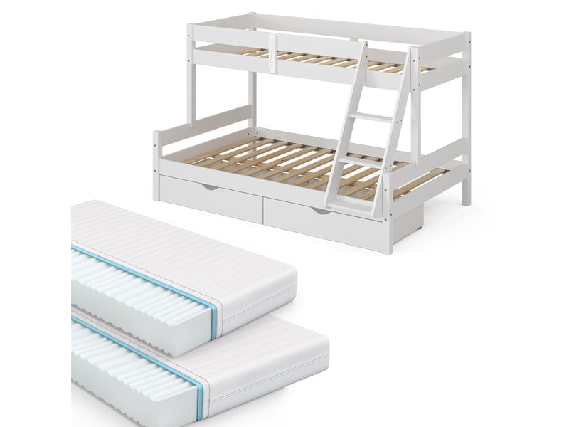 Vitalispa lit superposé, blanc, 120x200 80x200 cm avec 2 matelas et 2 tiroirs  - Conforama A