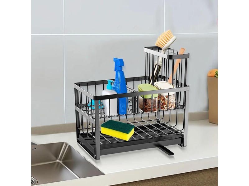 2 couches porte eponge evier cuisine, organisateur d'évier en acier au carbone organiseur d'évier amovible avec égouttoir brosse de nettoyage rack de - Conforama D