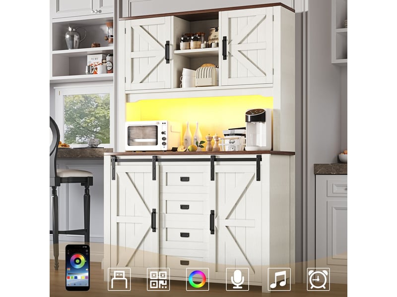  **buffet cuisine 120x40x180, haut buffet portes coulissantes, led intégrées, noirblanc**  - Conforama E
