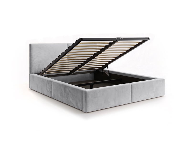  Lit coffre rembourré 120x200 2 places avec sommier relevable gratuit inclus et tête de lit - lit adulte avec rangement – cendré Hilton Interbeds - Conforama A