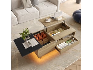 Table basse relevable avec rangement et led 106,5 x 50 x 27,5 cm evryae