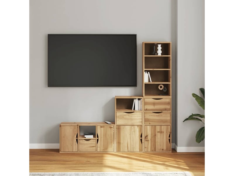  Meubles tv - banc tv - meuble de rangement 4 pcs avec rangement odda bois de pin massif  - Conforama C