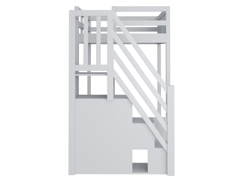  Lit mezzanine multifonction avec fenêtre, bois massif gris, 90x200 cm, échelle-rangement réversible  - Conforama D