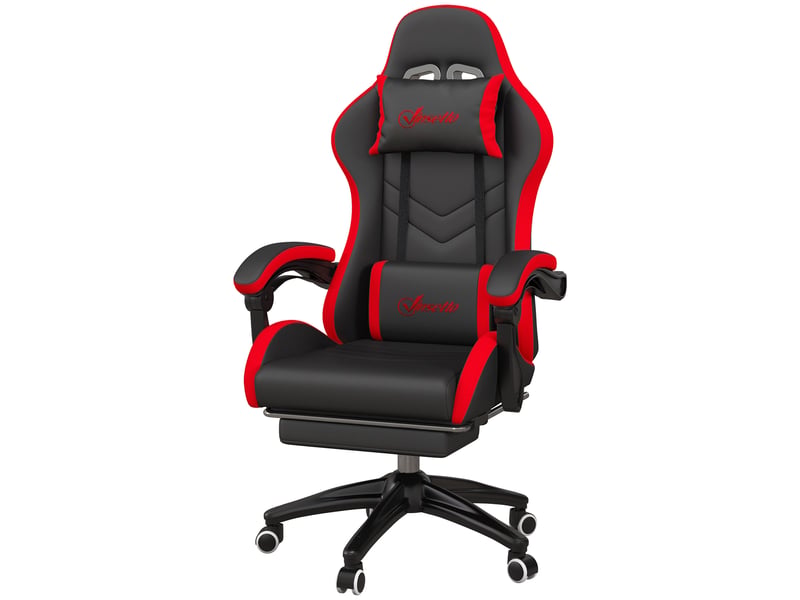  Chaise gaming en simili cuir noir et rouge avec repose-pieds rétractable, dossier inclinable 135°  - Conforama B