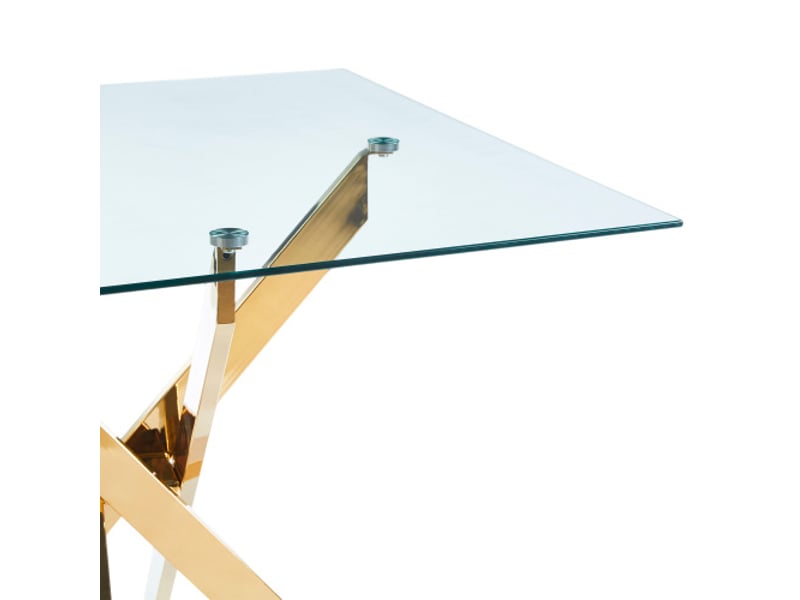 Table à manger carrée en verre trempé - piètement croisé, 80x80 cm, hauteur 75 cm, pieds chromés ou dorés, gain de place  - Conforama E