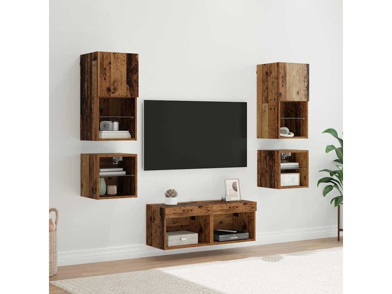  Lot de 8 meuble tv mural, meuble tv suspendu bois ancien bois d'ingénierie  - Conforama B