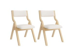 Lot de 2 chaises de salle à manger pliantes avec assise rembourrée  - bois massif, lin beige