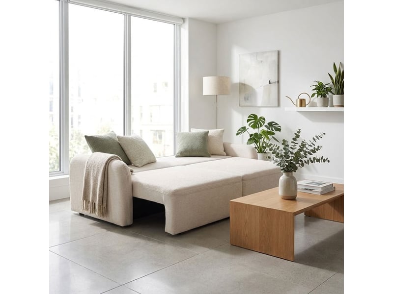  Canapé convertible 3 places en tissu beige et pieds noirs - sokka  - Conforama B