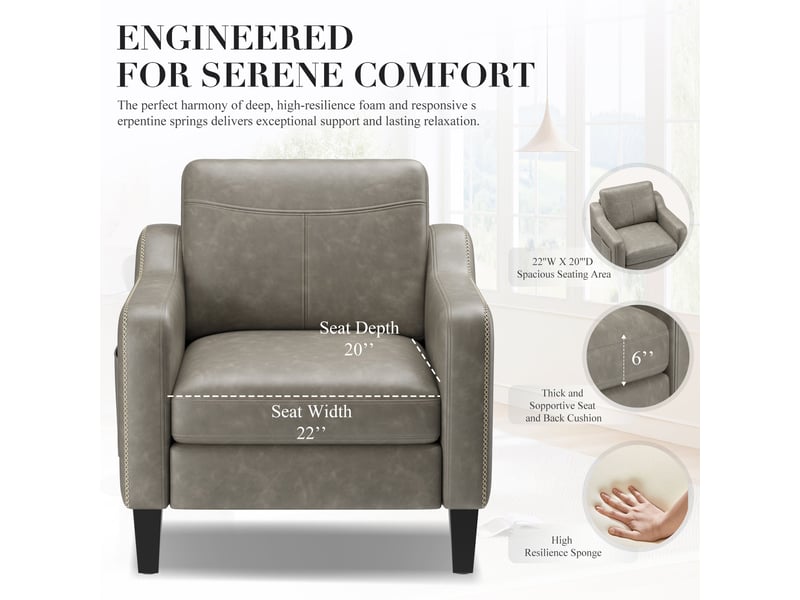 Fauteuil d’appoint moderne en pu style mid-century avec rangement latéral – confort ergonomique pour salon et bureau,gris  - Conforama D