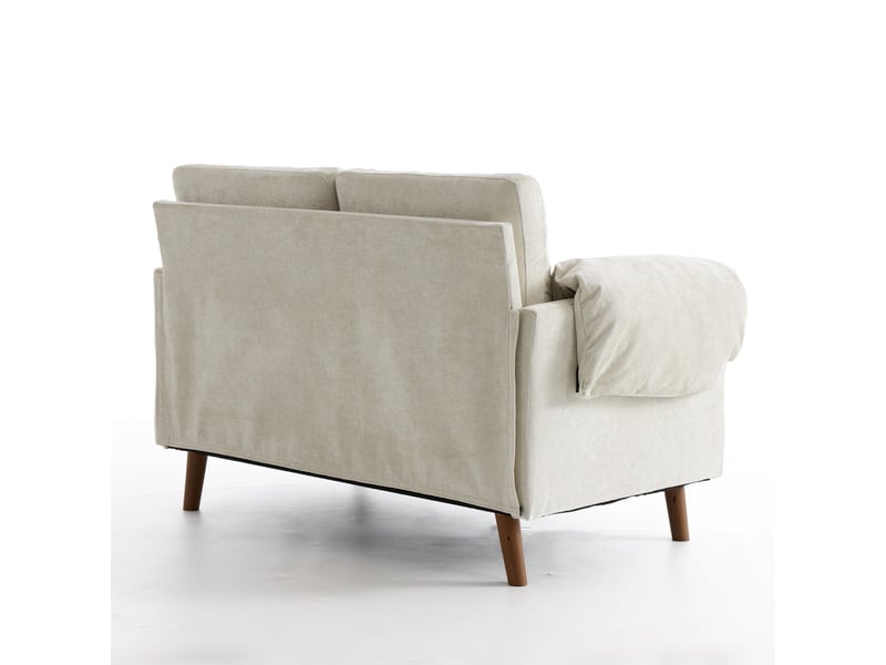 Canapé droit 2 places 124 cm beige en tissu chenille, coussins généreux et pieds effet bois Fay Lum - Conforama D