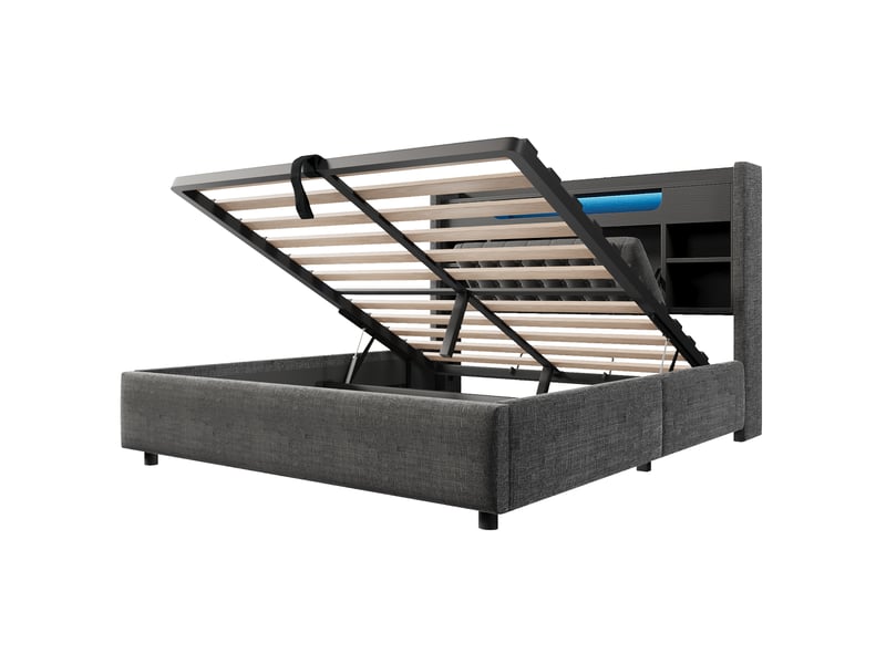  Lit coffre 160 × 200 cm, lin, gris, led, usb-c IKSETERA TRADING LTD - Conforama W