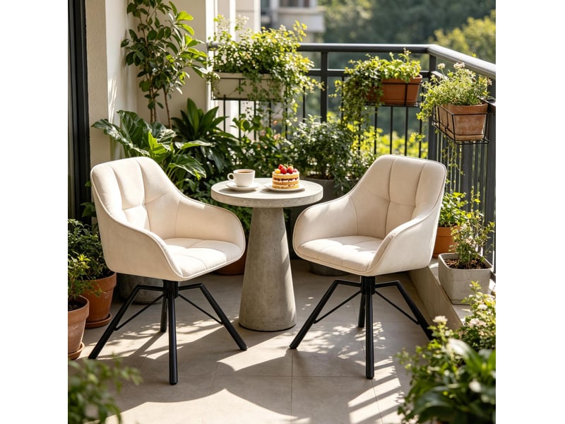  Chaise de salle à manger pivotante 57x50x82,5cm, blanc crème, métal, accoudoirs, dossier  - Conforama B