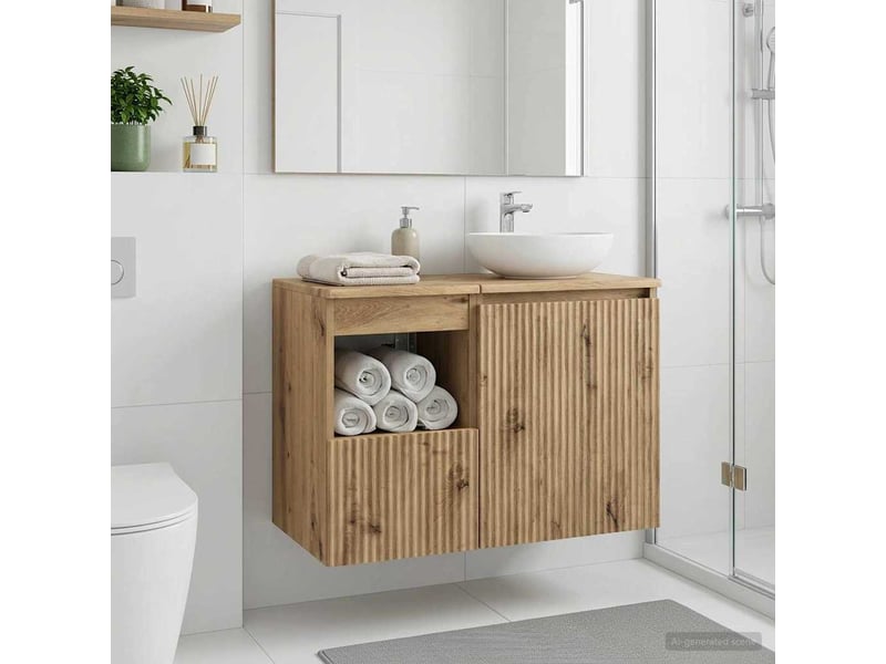 Armoire de salle de bain, meuble de rangement chêne artisanal 30x44.5x50 cm  - Conforama B