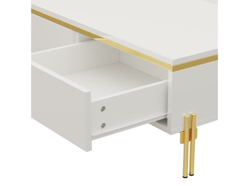  Ensemble tv et table basse luxe - surface laquée uniforme, bordures dorées, grand rangement  - Conforama D