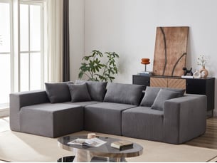 Canapé d'angle compressé réversible fixe <strong>BIQZUYA</strong> <strong></strong> 4 places Velours côtelé Gris