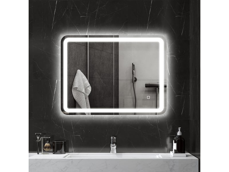  Miroir de salle de bain 60 x 80 cm, miroir led mural avec 3 couleurs lumière, dimmable, mémoire, anti-buée, argent  - Conforama A
