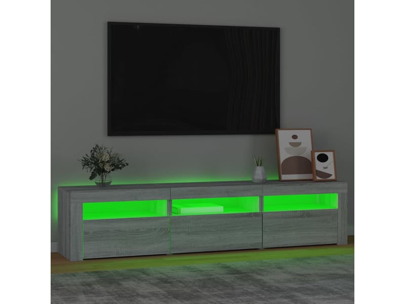  Meuble tv - banc tv - meuble de rangement avec lumières led sonoma gris 180x35x40 cm  - Conforama D