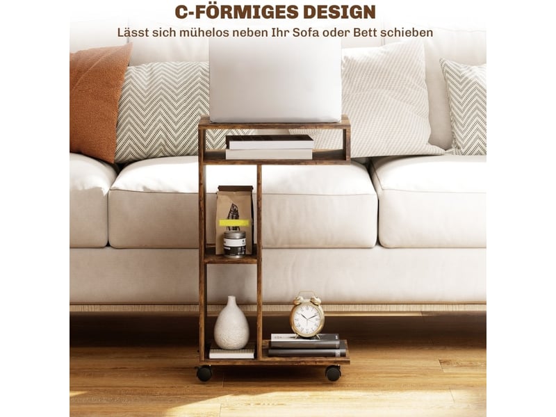  Desserte en c 40x30x69 cm 4 roulettes 3 compartiments panneau de particules brun rustique  - Conforama C