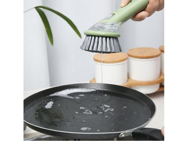  Brosse de nettoyage avec distributeur de savon, nettoyage puissant, convient pour les casseroles, les éviers, etc. Poils longs, verte  - Conforama D
