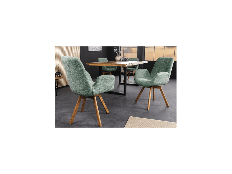  Lot de 2 chaises design sorrano pivotantes à 360° en tissu bouclette vert menthe et pieds en chêne clair  - Conforama E
