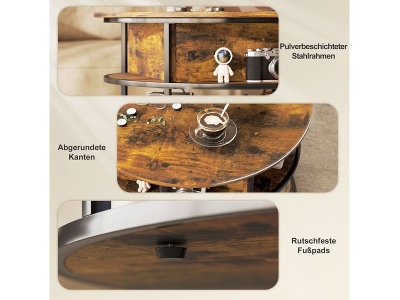  Table basse ronde relevable avec rangement caché et tablette ouverte en panneau de particules, marron, pour salon  - Conforama D