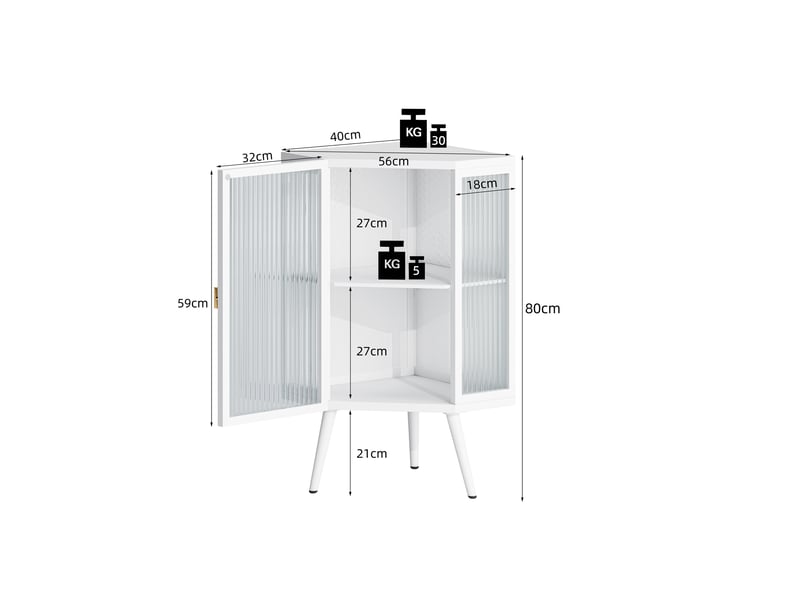 Meuble d'angle en métal et verre trempé blanc 56 x 42.5 x 80 cm W2552P481319 - Conforama C