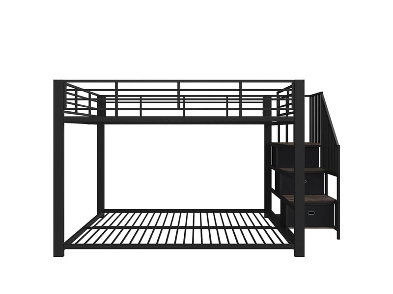  Lit superposé noir en mdf et métal, 140x200 cm avec escalier modulable et rangements intégrés  - Conforama A